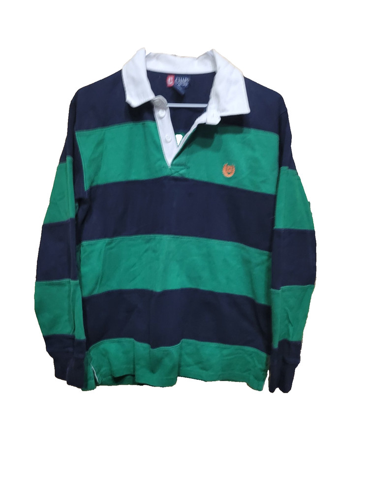 Chaps Boys Rugby Polo Long Sleeve Large 14-16 Green Stripe Shirt
