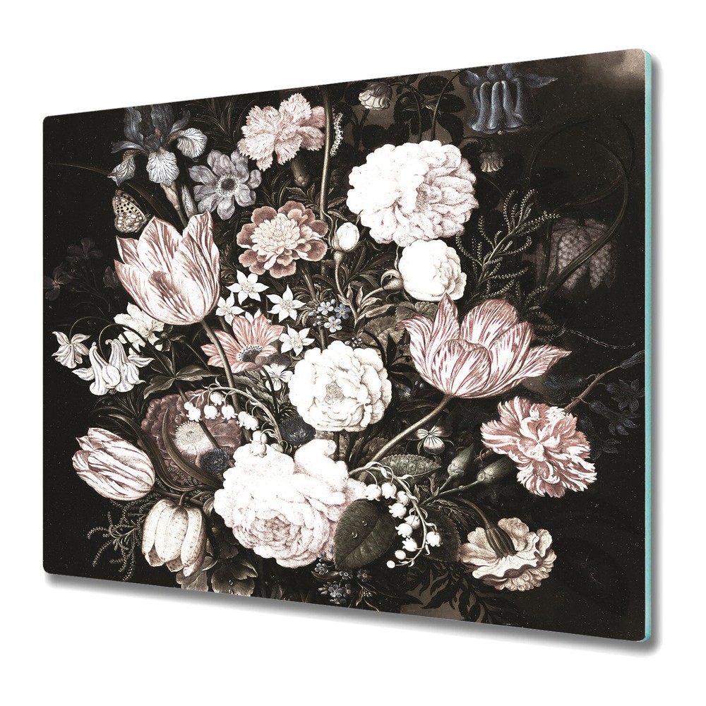 Glass Worktop Kitchen Chopping Board Dark Bouquet Vintage Watercolour 60x52