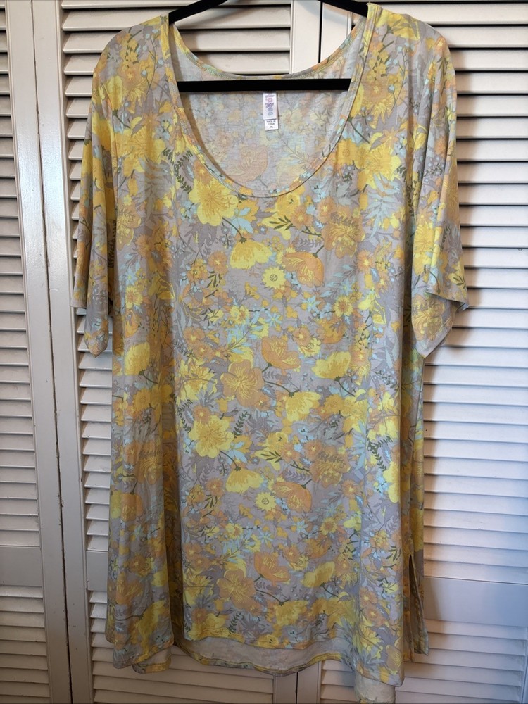 LuLaRoe Perfect T Tunic Grey/Beige, Yellow, Green, Aqua, Orange Floral 3xl