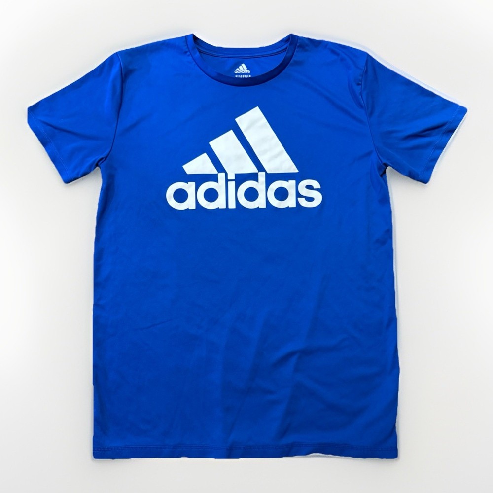 Adidas Youth XL Blue Graphic Logo T Shirt Climalite Short Sleeve Boys 18/20