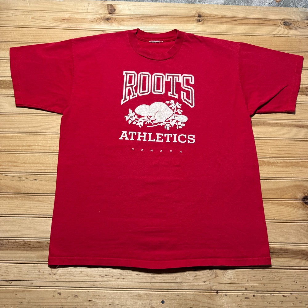 Vintage 90s Roots Athletics Canada Beaver Logo Single Stitch Graphic T-Shirt XL