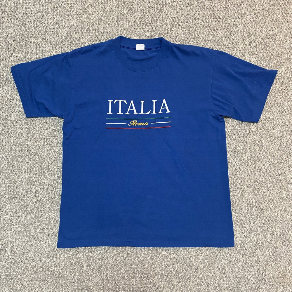 Vintage Italia Roma T Shirt Men’s Medium Blue Embroidered