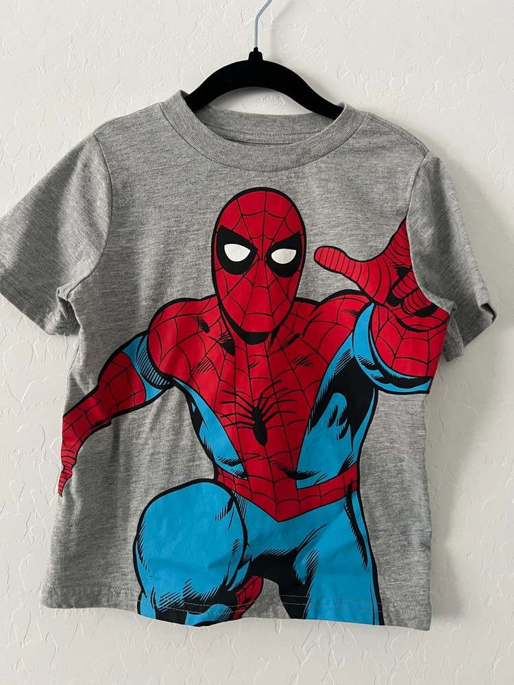 Marvel Spider-Man Toddler Tee Size 4T Graphic T-Shirt Gray Red Blue Superhero