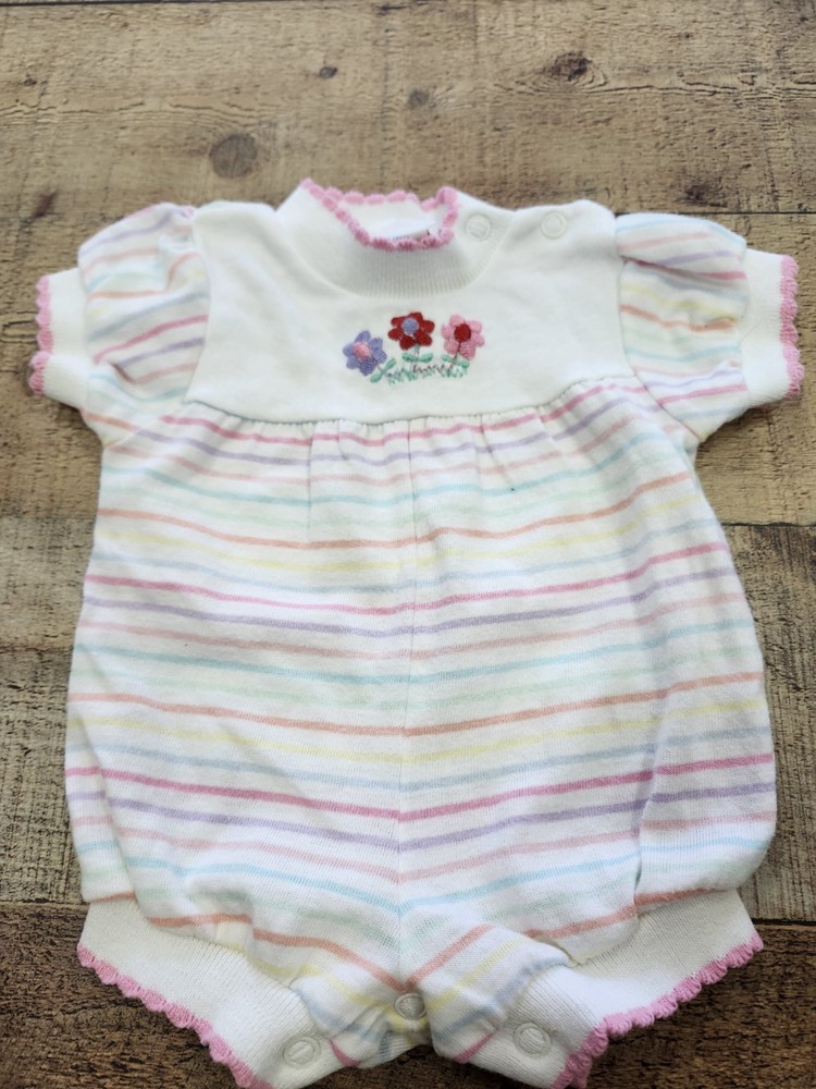 Vtg 90s Multicolor Floral Striped Baby Bodysuit Sz 3 Months Made In USA