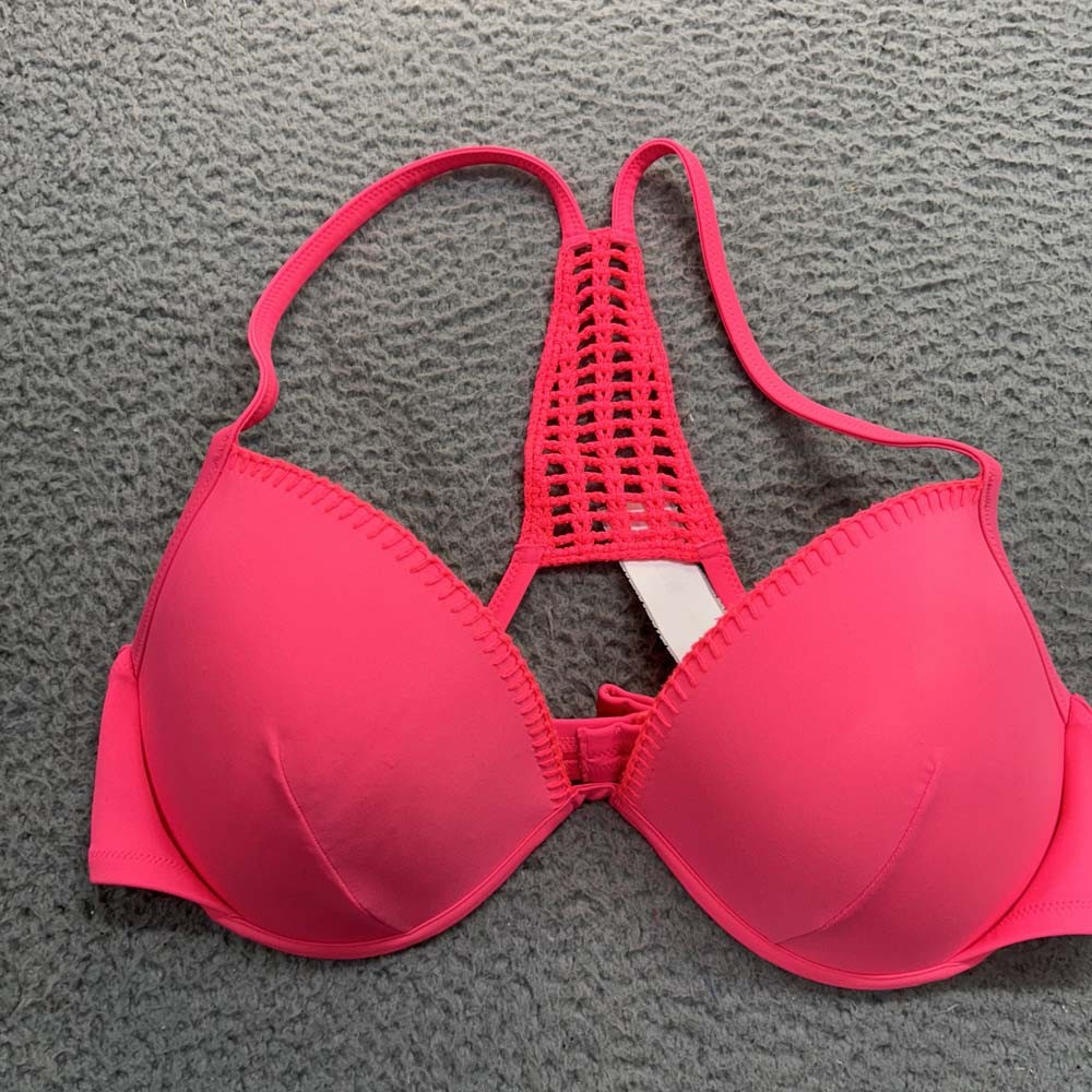 Victoria Secret Swim Bikini Top Womens Size 36 Beach Swimwear Hot Pink Raceback
