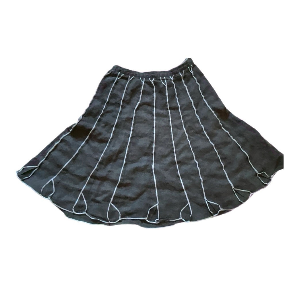 Black With White Stitching Women's Midi Skirt Medium