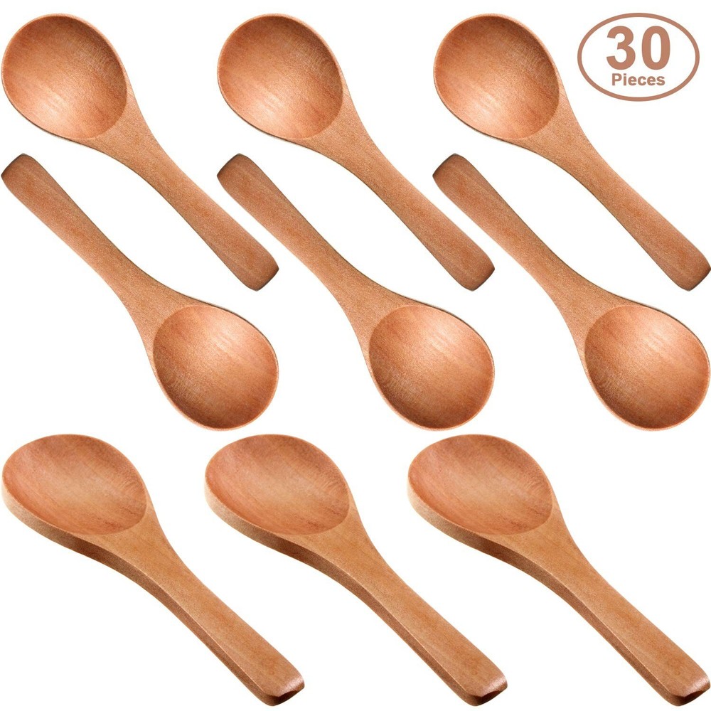 30 Pieces Small Wooden Spoons Mini Nature Wooden Spoons for Jars Mini Tasting...