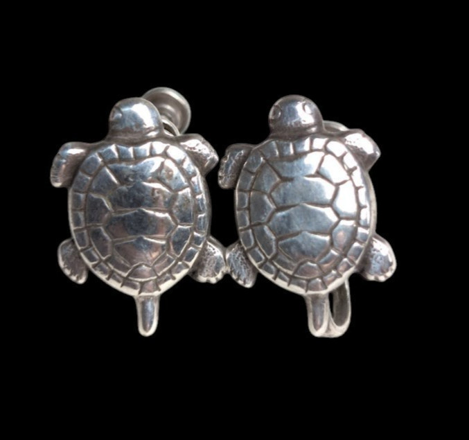 VTG Sterling Silver Turtle Tortoise Terrapin Screw Back Earrings Reptile Lovers!