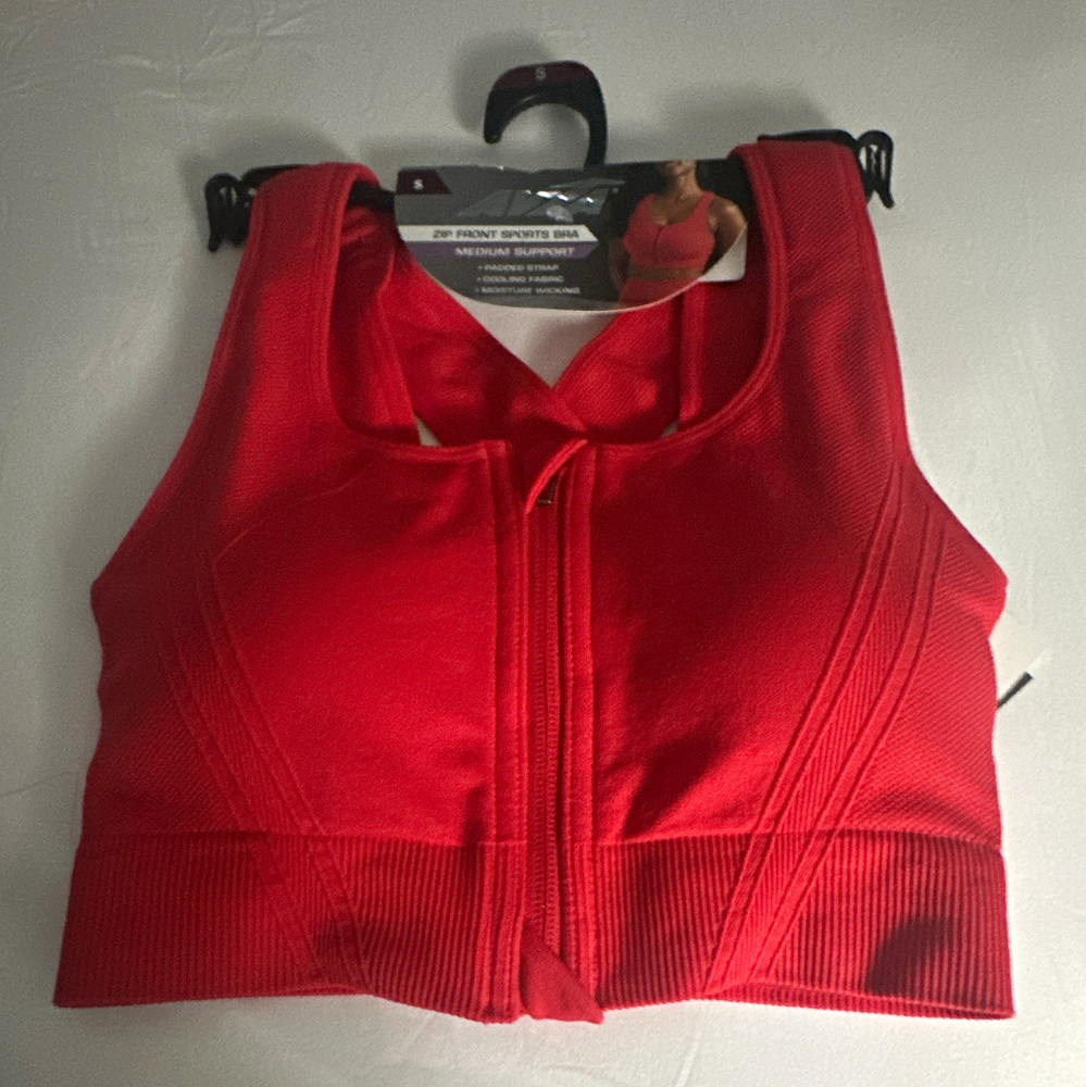 Avia Zip Front Moisture Wicking Sports Bra Medium Support Red Size S B Cup