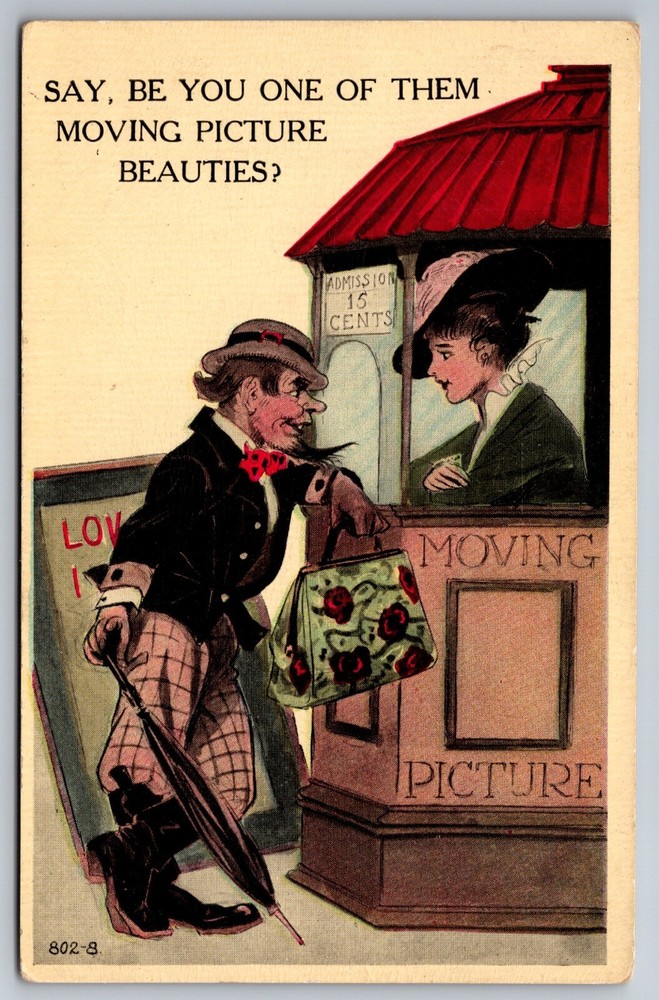 Victorian Man Wants A Kiss Booth Moving Picture Beauties C1907 Postcard
