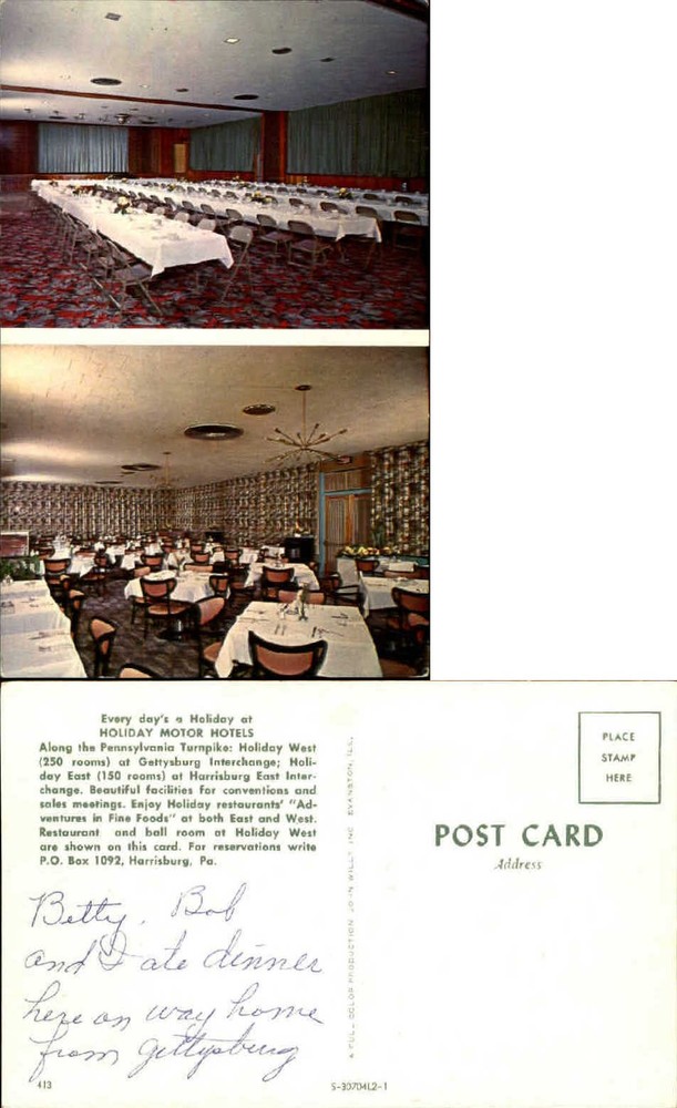 Holiday Motor Hotel  Harrisburg Pennsylvania PA Sputnik style chandelier 1950s