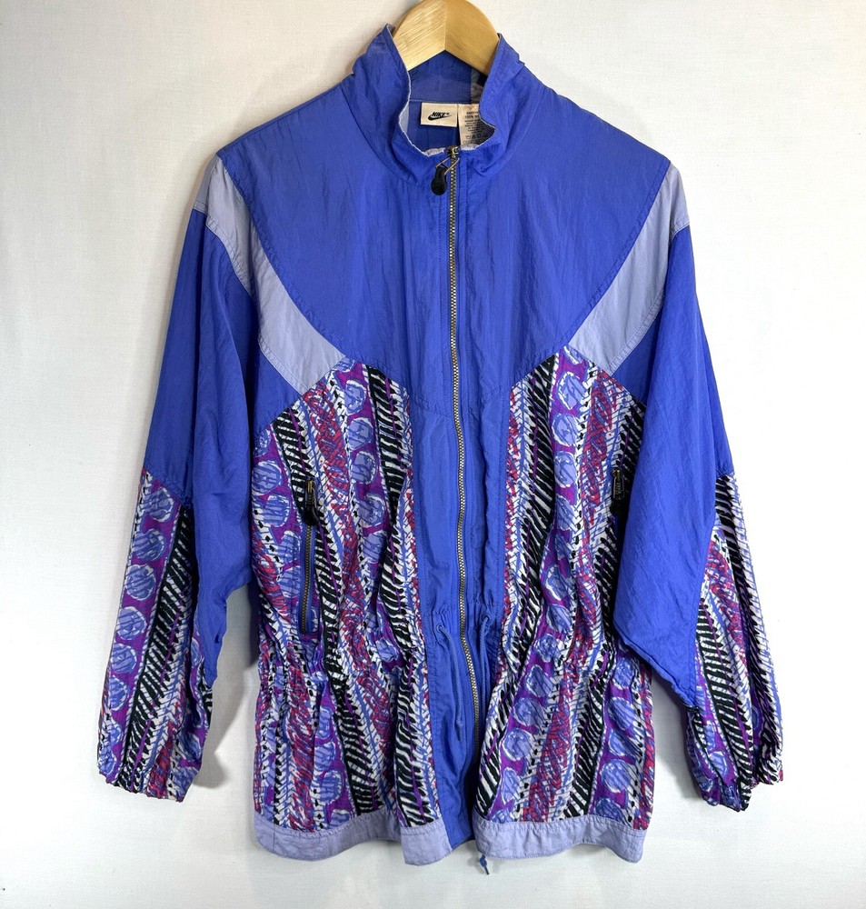 90s Nike Windbreaker Graphic Abstract Vintage Purple Colorblock Zip Up Size M-image