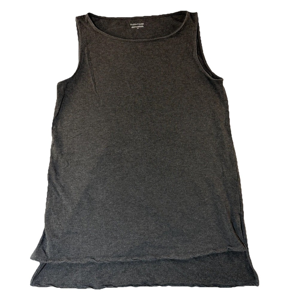 Eileen Fisher Scoop Neck Tank Lyocell Stretch Grey Sleeveless Tunic Top Womens S