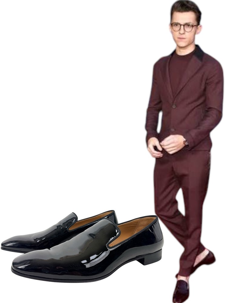Christian Louboutin Dandelion Patent Leather Slip On Loafers Black Mens Size 41