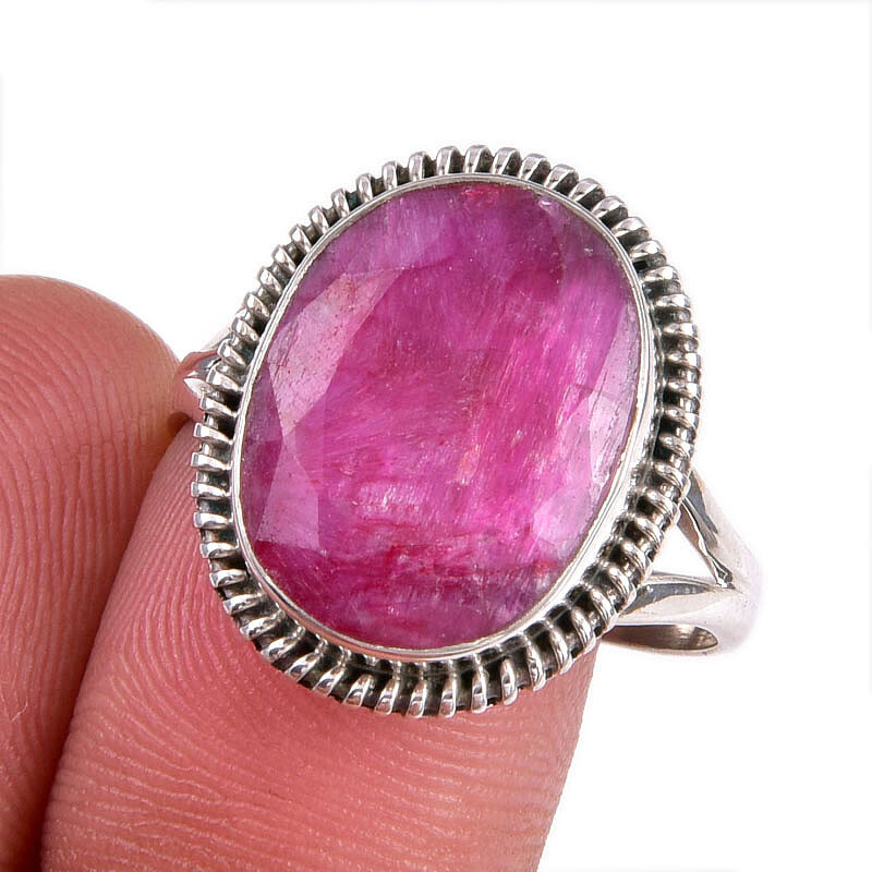 Red Ruby(Simulated) Gemstone Handmade 925 Sterling Silver Gift Ring S.9.5