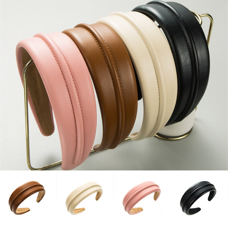 Hair Fixer Wide-Brim Leather Headband Pure color Hair Accessories Women's Simple