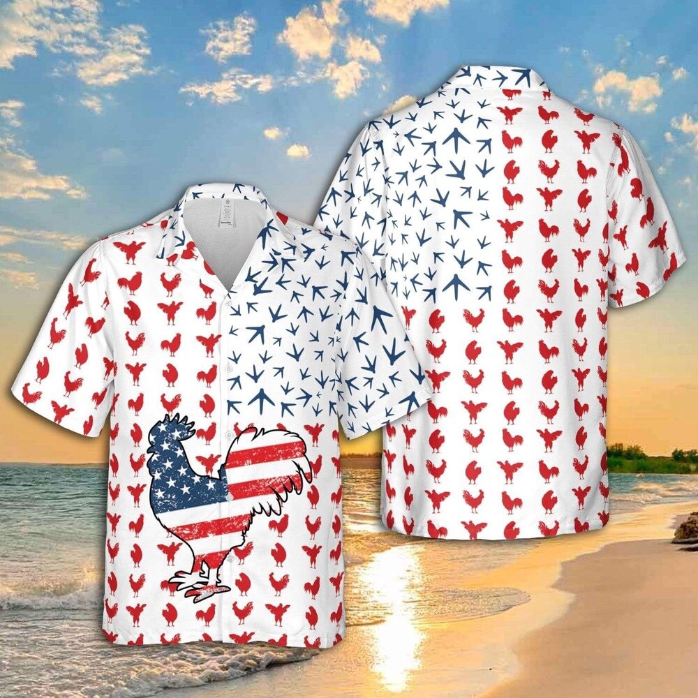 4Th July Rooster American Flag Unisex Hawaiian Shirts Chicken Lover Hawaiian Shi
