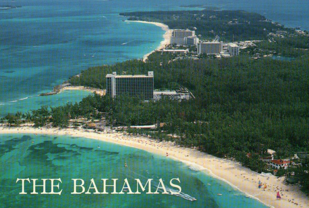 Paradise Beach, Island, Nassau Bahamas, Aerial View, Hotels etc. --- Postcard