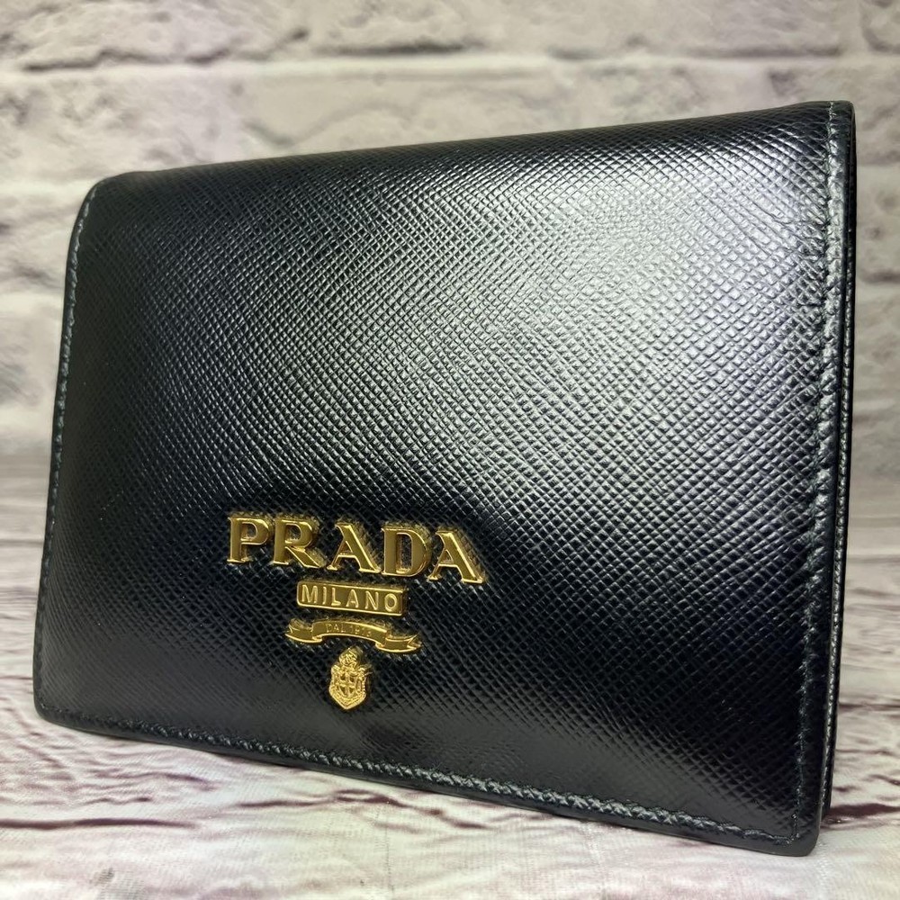 Prada RFID Saffiano Leather Fold Wallet Gold Hardware Used