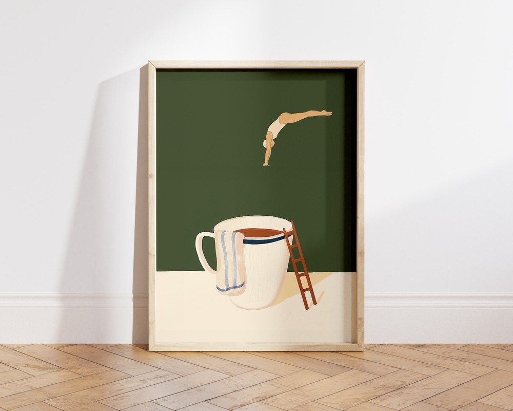 Coffee Diver Poster Funny Coffee Lover Kitchen Wall Art Print Decor