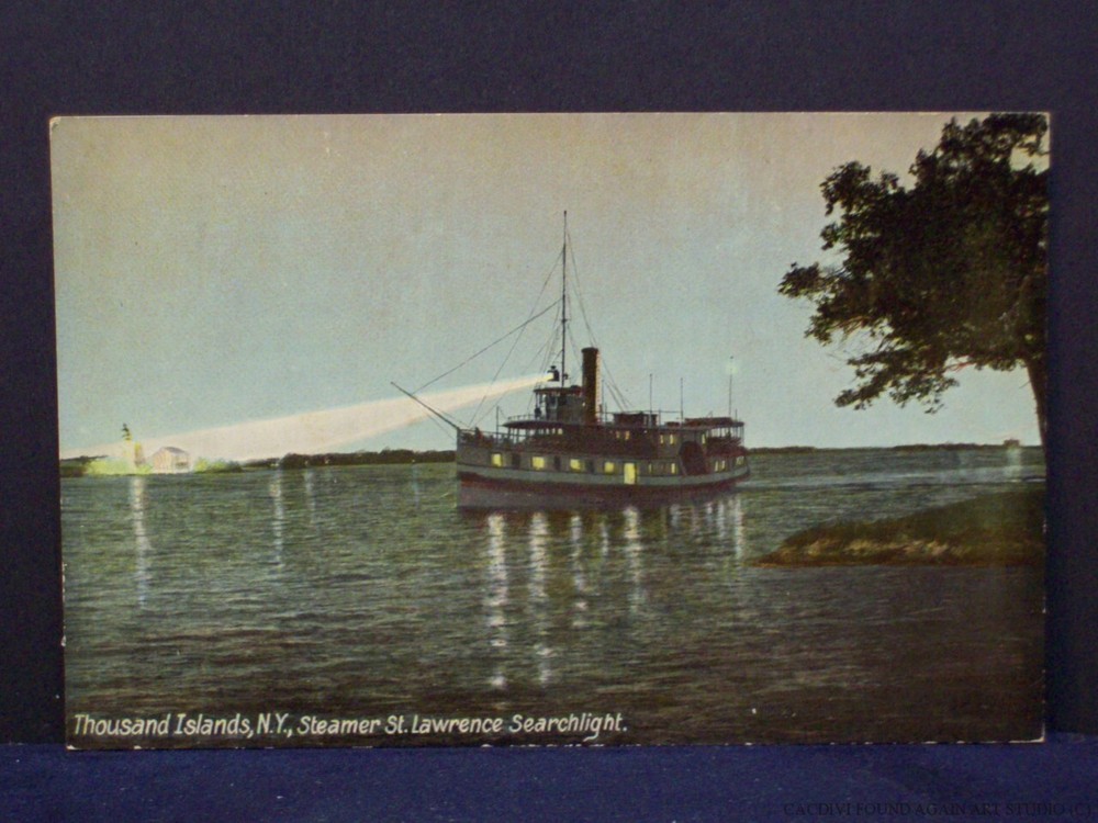 Thousand Islands New York Steamer St Lawrence Night View Postcard Searchlight