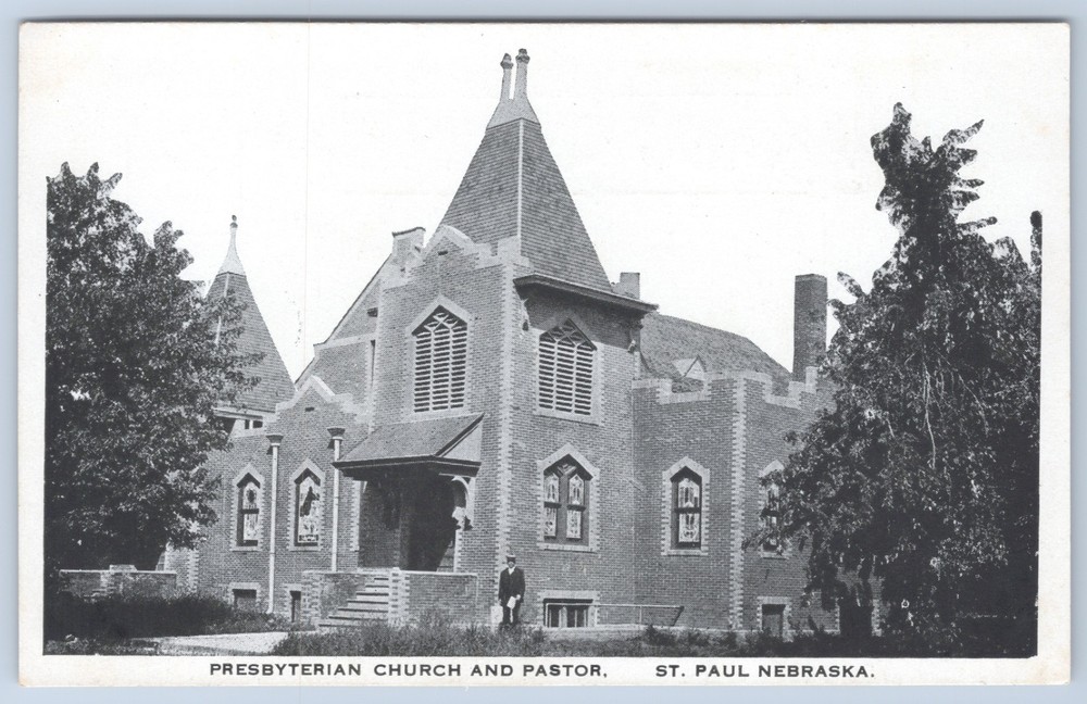 Nebraska St. Paul Presbyterian Church and Pastor Postcard