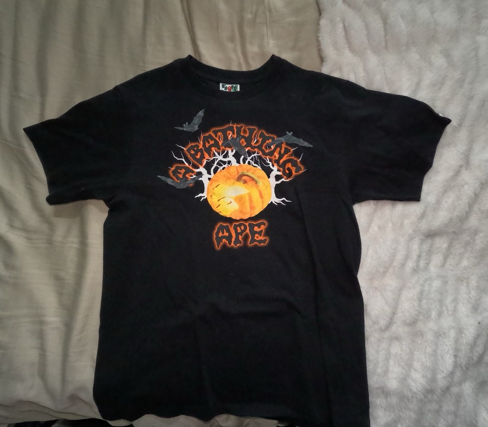 Bape Halloween Jack O Lantern College Tee Black L New