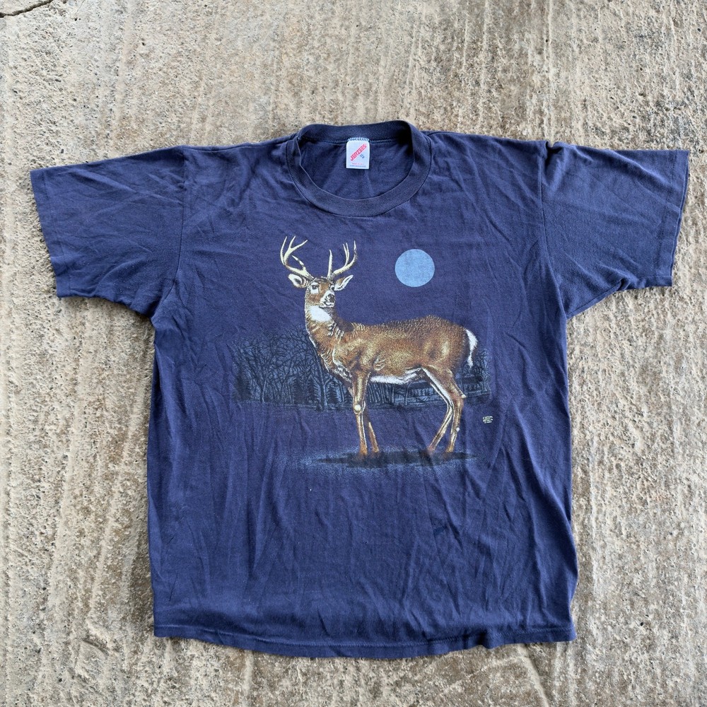 Vintage 90S Deer Nature Shirt Mens Xl Forest Wolves Moon