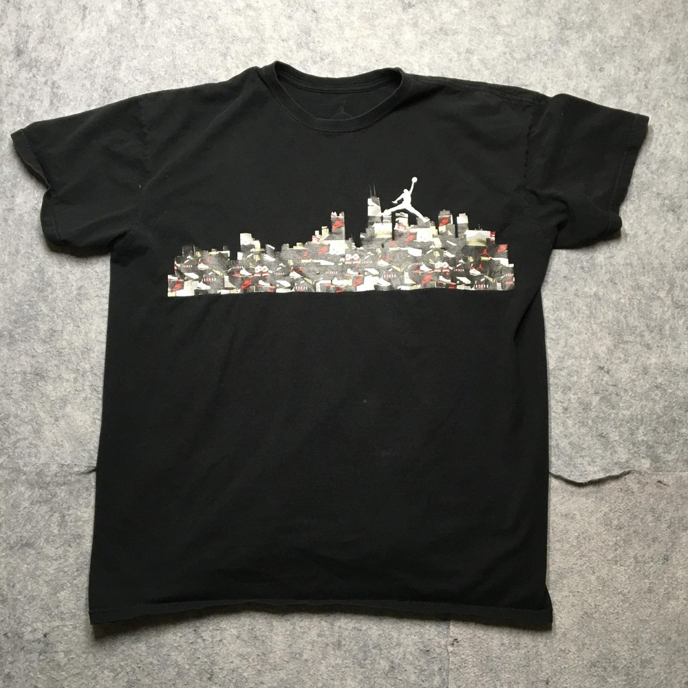 Jordan Shirt Mens 2XL Black Jumpman City Skyline Sneaker Graphic Basketball Tee