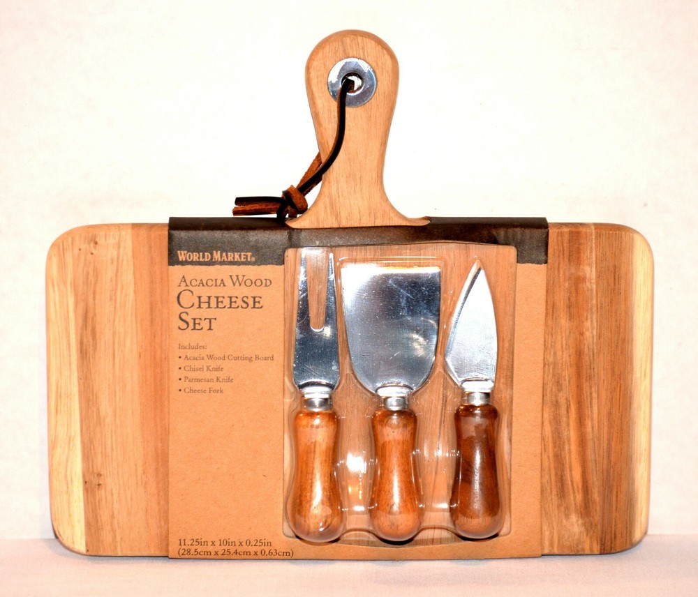 World Market Acacia Wood 4 Piece Cheese Set - New-image