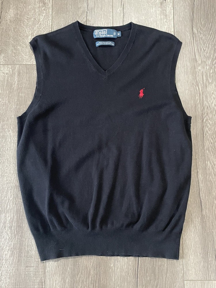 Polo Ralph Lauren Sweater Vest Mens Medium Black Pima Cotton Preppy Golf