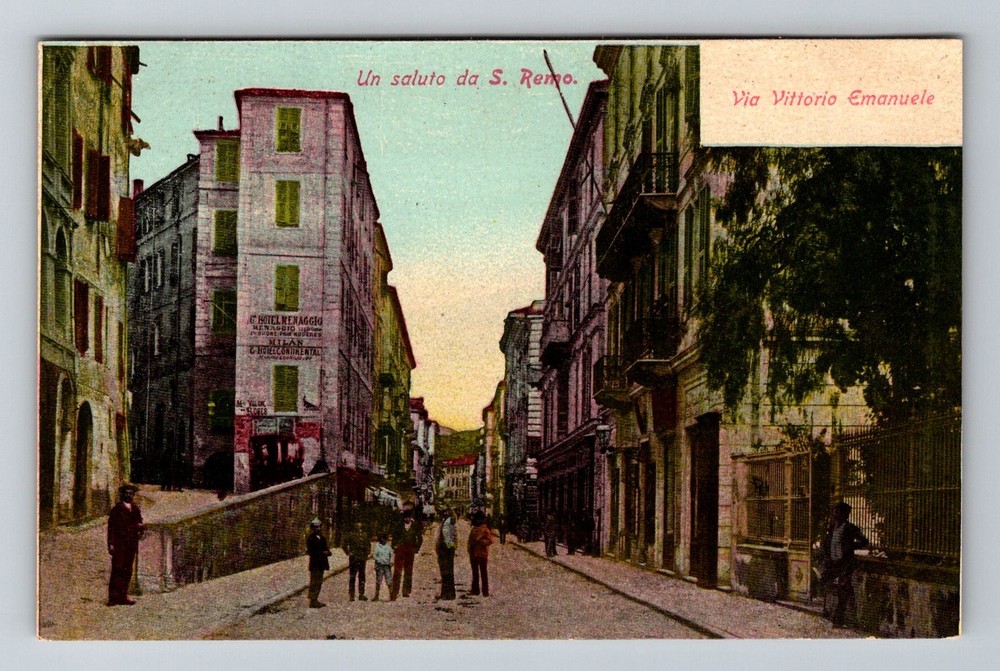 Italy- San Remo Greetings Victor Emmanuel Street Old Postal PC Vintage Postcard