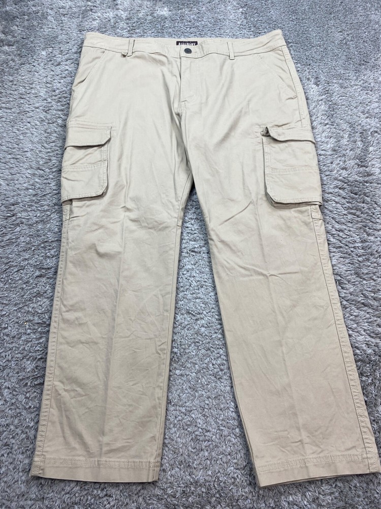 Alesbury Cargo Pants Men 40x28 Khaki Ripstop Utility Straight Flap Pocket Chino