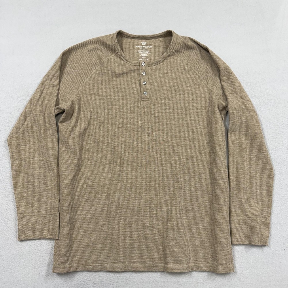 Mack Weldon Shirt Mens 2XL Beige Thermal Waffle Long Sleeve Henley Knit Tee