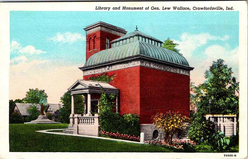 Postcard LIBRARY SCENE Crawfordsville Indiana IN m/09 AN9273