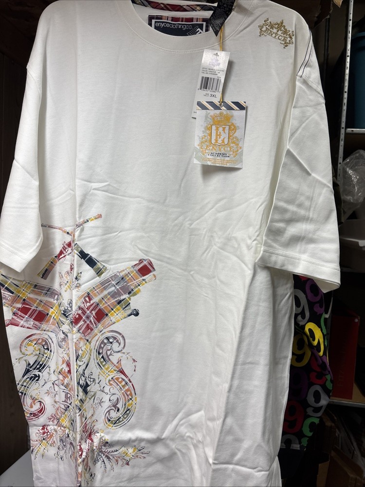 90s VTG ENYCE Hip Hop Logo T-Shirt Y2K Men's White TShirt Size 3XL