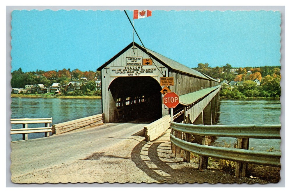Hartland New Brunswick Canada Longest Bridge Over St. John River Chrome Postcard