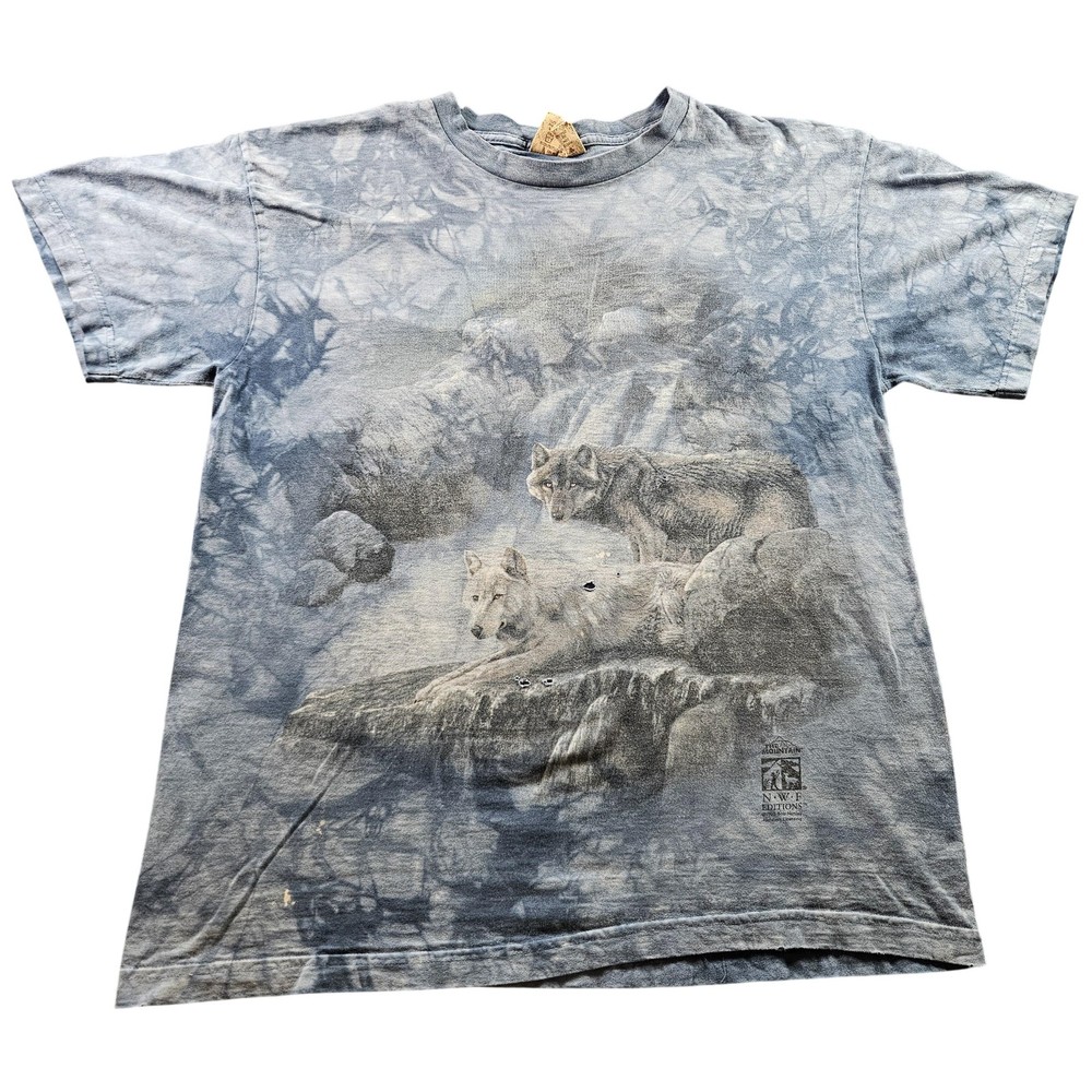 VINTAGE The Mountain Shirt Mens Large Tie Dye Graphic Wolves NWF Editions 90s