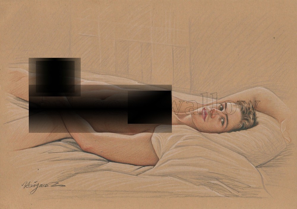Original drawing A4 Art Colored Pencil painting male model on kraft paper 074