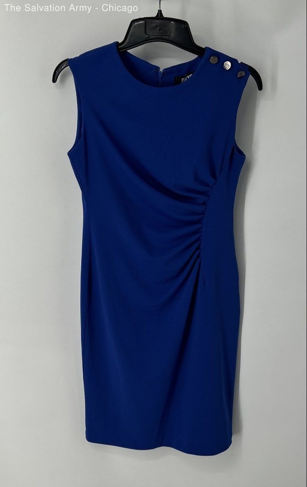 DKNY Womens Blue Crew Neck Sleeveless Knee Length Sheath Dress Size 8