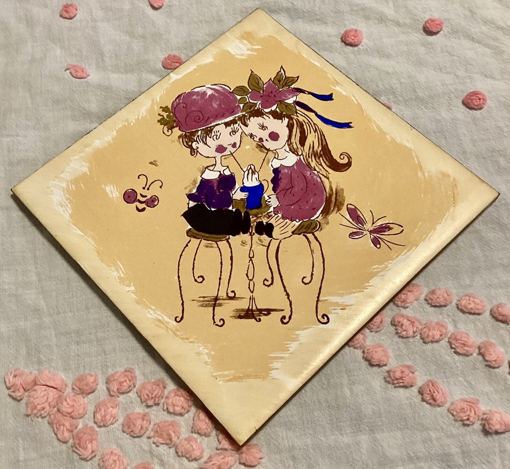 Vintage Decorama Decorative Wall Decor Tile Girls At A Soda Shop