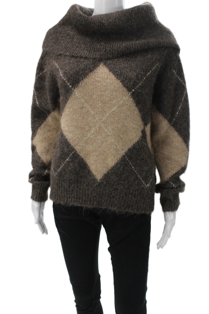 Zara Unisex Pullover Turtleneck Argyle Wool Sweater Beige Long Sleeve Size SFree Shipping in US $100+ Orders | $6.95 Orders Below