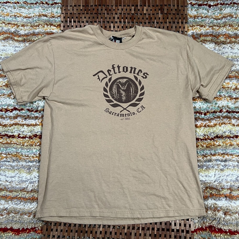 VTG Rare Deftones Cobra Giant Band Promo Tee T Shirt Khaki Brown Men's Large L