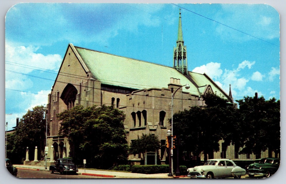 Elgin Illinois~First Methodist Church From Street~Vintage Postcard