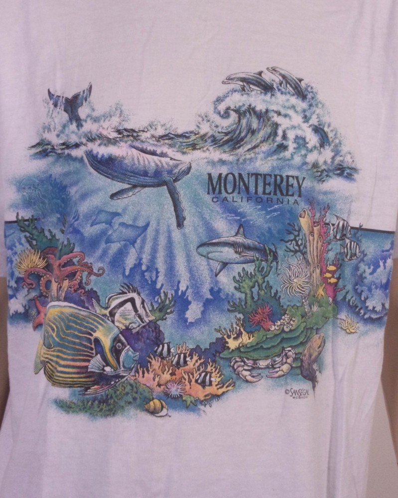 vintage 90s Sansegal Monterey CA T-Shirt Nature Aquatic Animals single stitch 2X