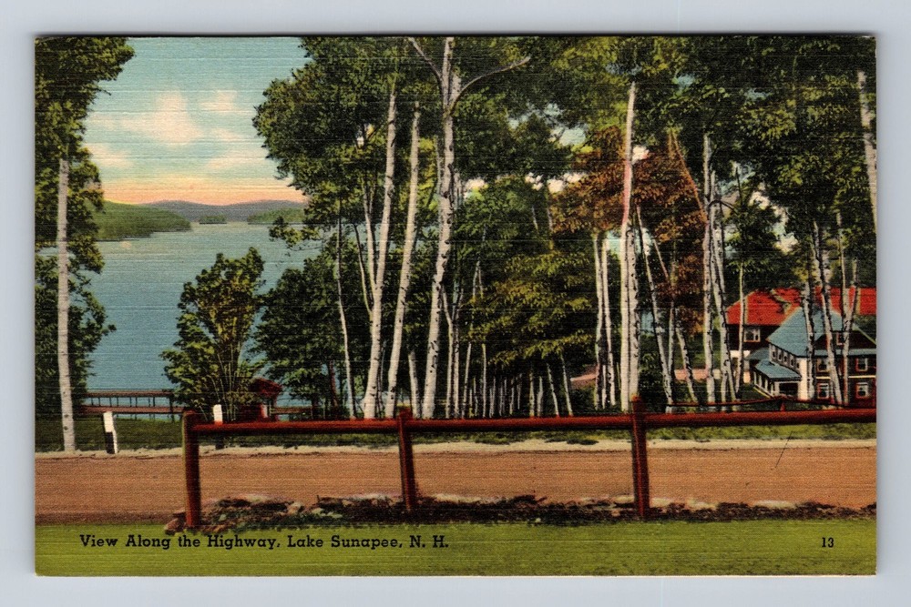 Lake Sunapee NH-New Hampshire, Scenic View along Lake, Vintage Postcard