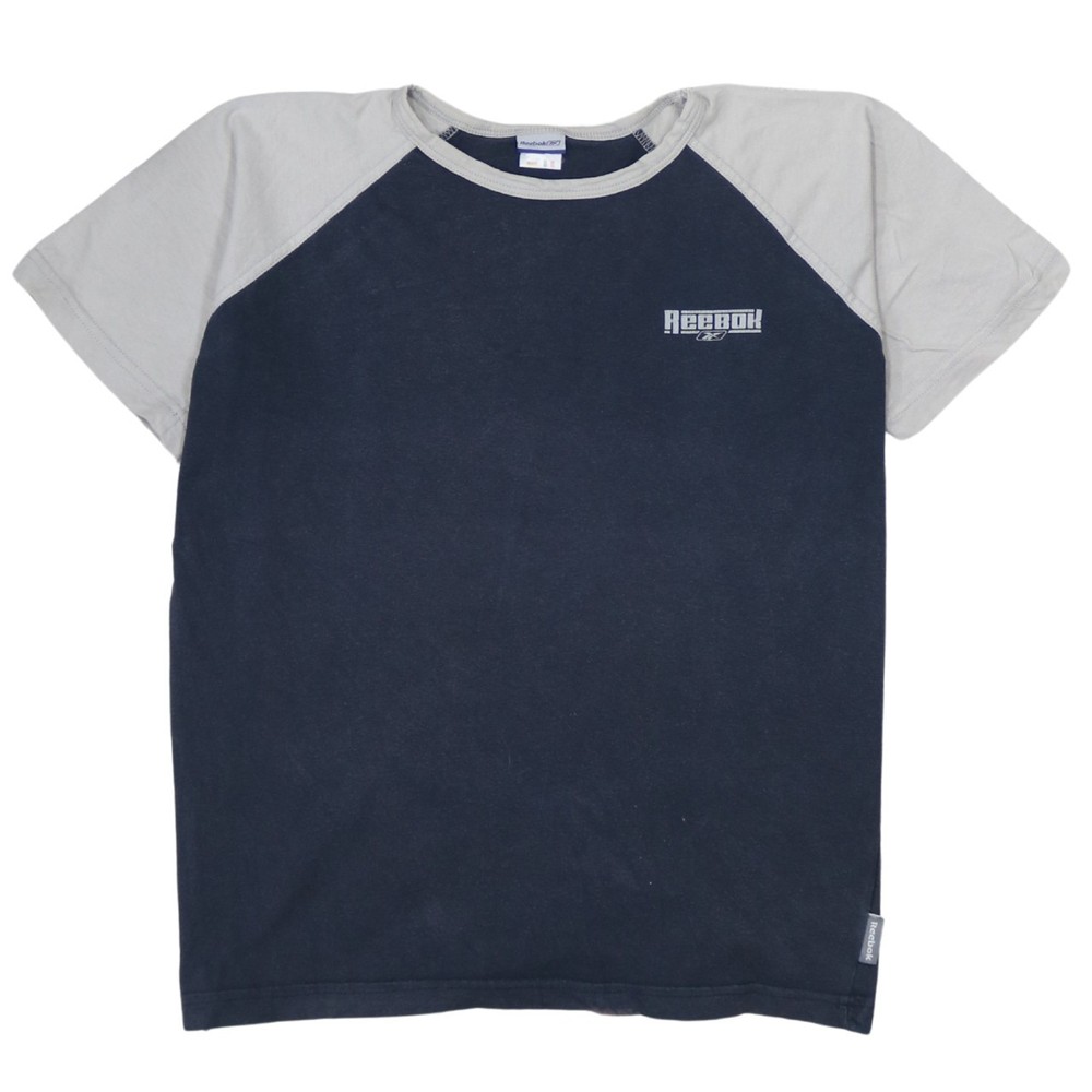 Reebok Womens T Shirt Navy Grey Colourblock Raglan Logo Sports Jersey XL