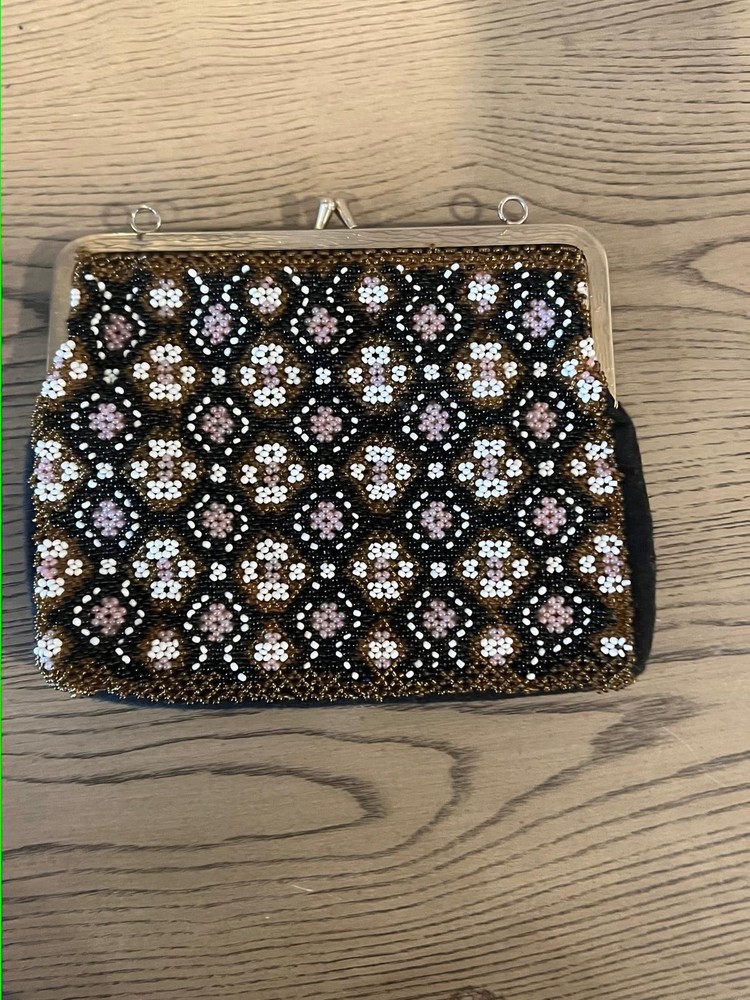 Vintage Clutch Purse Bag Multicolor Geometric Beaded Evening Kiss Lock