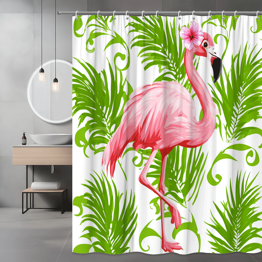 Pink Flamingo Tropical Palm Shower Curtain