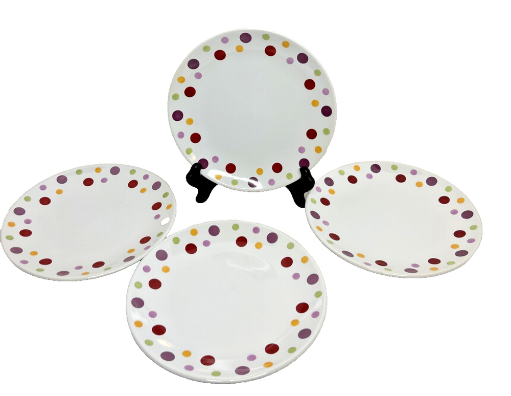 Pampered Chef Polka Dot 8-Inch Salad Dessert Side Plates Set of 4